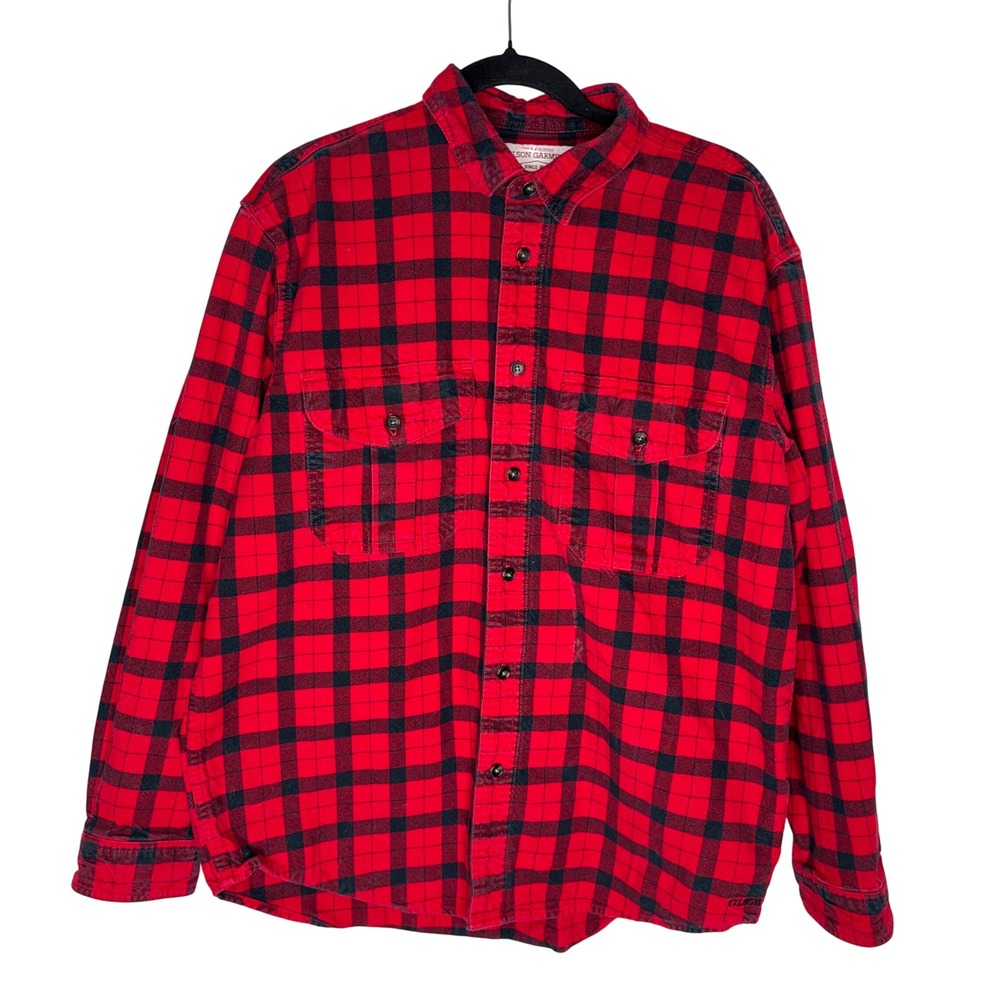 Filson Flannel Shirt Mens Large Red Black Excellent Buffalo Check Northwest Camp